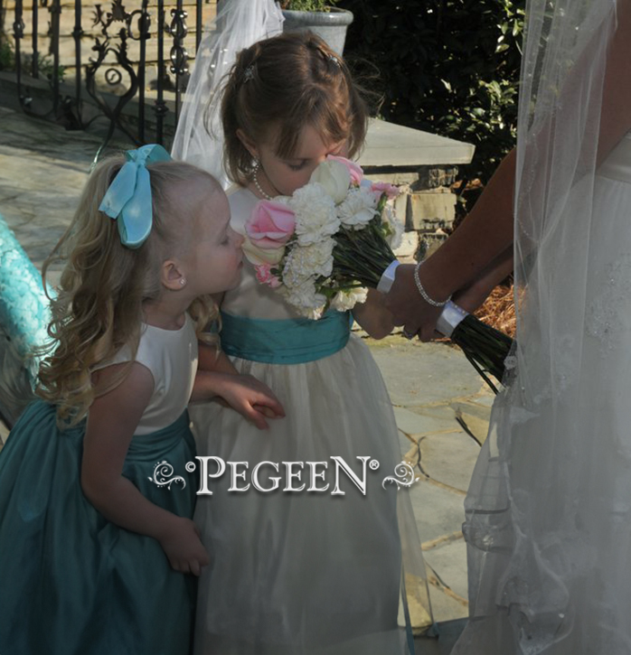 Flower girl dress Style 326 in pacific blue and tiffany
