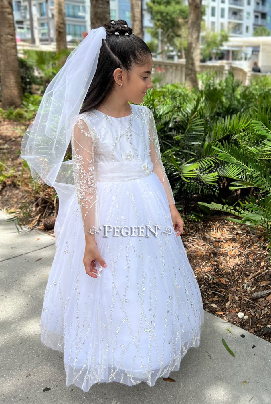 Fairytale dress with elaborate beading and crystals used for First Communion
