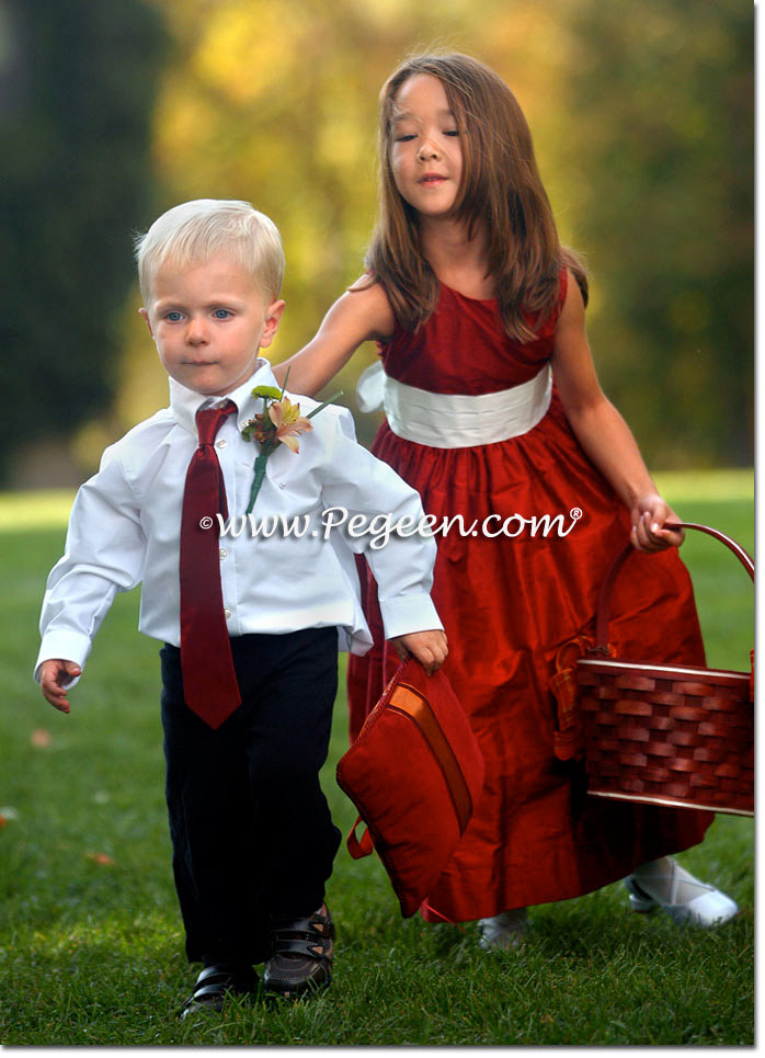 Red and ivory flower girl dresses Pegeen Classic Style 398