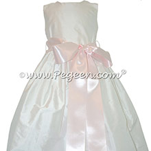New Ivory and Petal Pink silk flower girl dress with a removable sailk sash