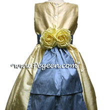 buttercreme flower girl dresses with azuline blue sash