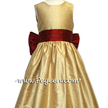 Spun Gold and CRANBERRY Silk  flower girl dresses
