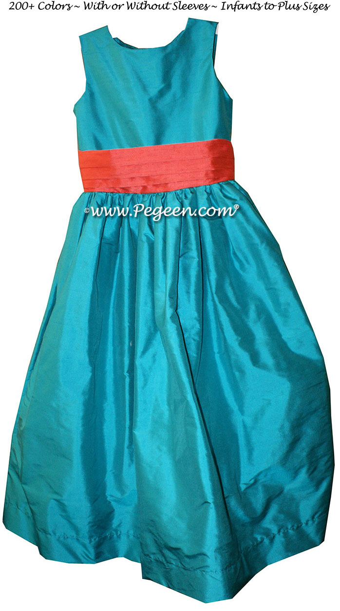 Bahama Breeze and Melon flower girl dress in silk