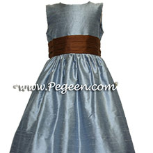 french blue and chocolate brown flower girl dresses