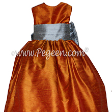 Custom Flower Girl Dresses in Silver Gray and Pumpkin Silk Style 398 by PEGEEN