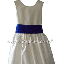 Antique White and Sapphire Blue Flower Girl Dresses 398