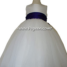 Antique White and Royal Purple tulle flower girl dresses