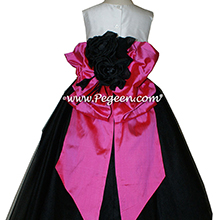 Pegeen Flower Girl Dresses in Black, Shock Pink, Antique White Silk and our special, Pegeen Signature Bustle and Flowers