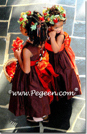 Orange and chocolate flower girl dresses