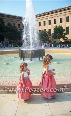 Gumdrop and Taupe flower girl dresses