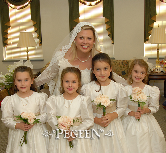 Flower Girl dresses in champagne and ivory dresses