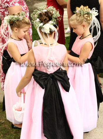 Bubblegum Pink and Black flower girl dresses