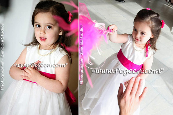 Flower Girl Dress Style 394 In Hot Pink and Antique White