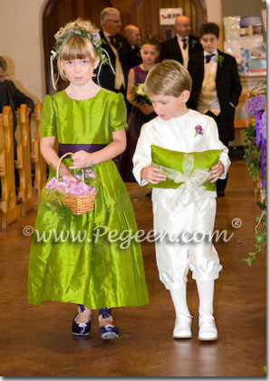 Green grass and purple grape flower girl dresses