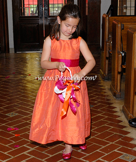 Sorbet Pink and Orange custom silk flower girl dress
