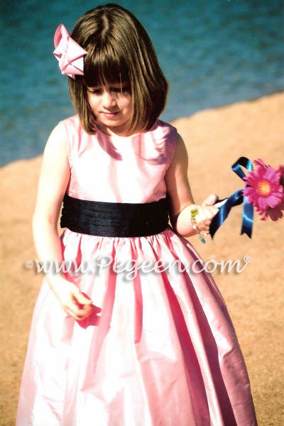 Bubblegum Pink and black flower girl dresses