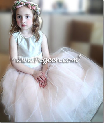 Pink and Gray Silk and Tulle Flower Girl Dress Pegeen Style 402