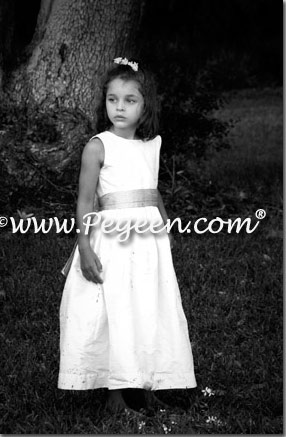 Pegeen style 398 custom silk ivory and light blue flower girl dresses