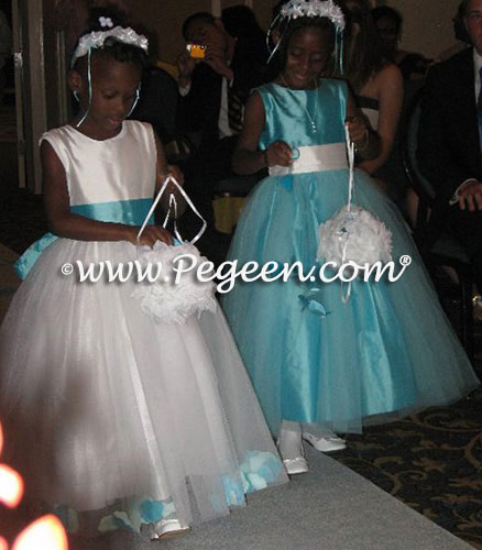 Tiffany Blue Silk and Tulle Flower Girl Dress Pegeen Style 356