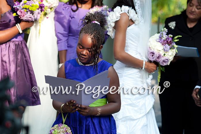 Purple and Green flower girl dresses with back flowers