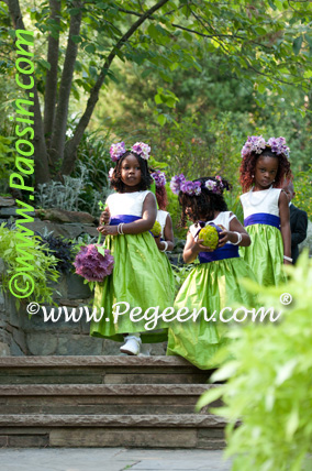 Purple and Green Flower Girl Dresses