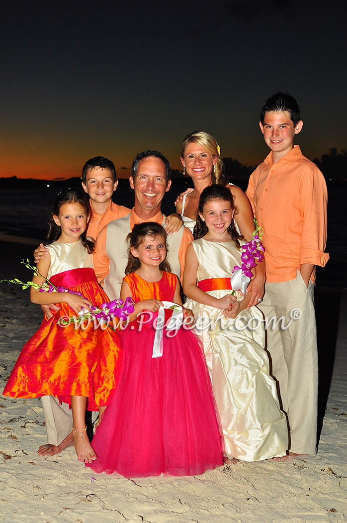 Flower Girl Dresses/Island Wedding of the Year 2014 in Mango Orange and Hot Boing Pink Flower Girl Dresses/Island Wedding of the Year 2014 in Mango Orange and Hot Boing Pink - Pegeen Couture 402
