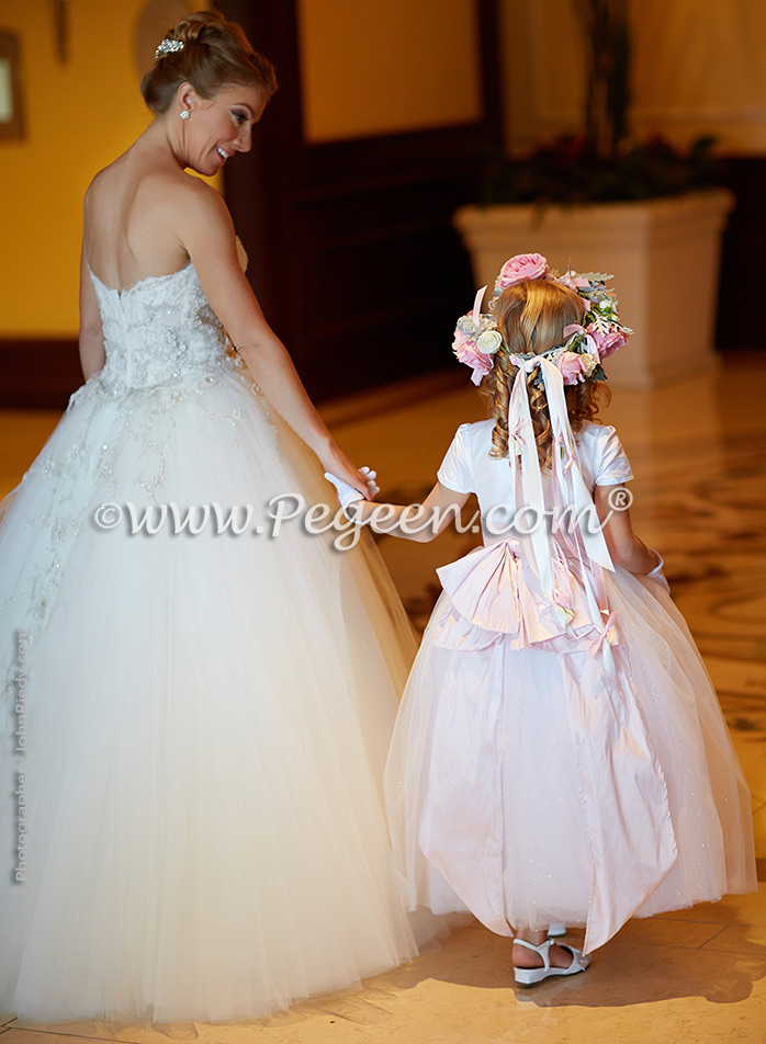 Flower Girl Dresses/California Luxury Wedding of the Year 2014 in Antique White and Peony Pink Style 902 - From the Fairytale Flower Girl Dress Collection in Silk and Tulle with Monogramming
