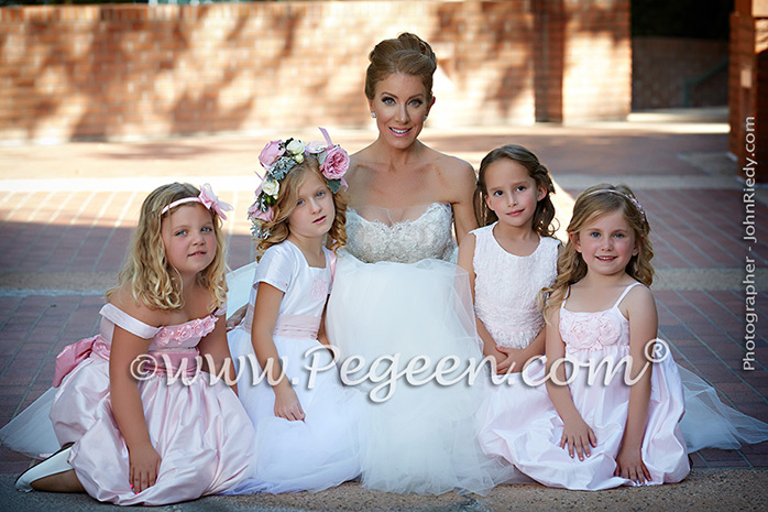 Flower Girl Dresses/California Luxury Wedding of the Year 2014 in Antique White and Peony Pink Style 902 - From the Fairytale Flower Girl Dress Collection in Silk and Tulle with Monogramming