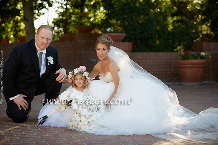 Flower Girl Dresses/California Luxury Wedding of the Year 2014 in Antique White and Peony Pink Style 902 - From the Fairytale Flower Girl Dress Collection in Silk and Tulle with Monogramming