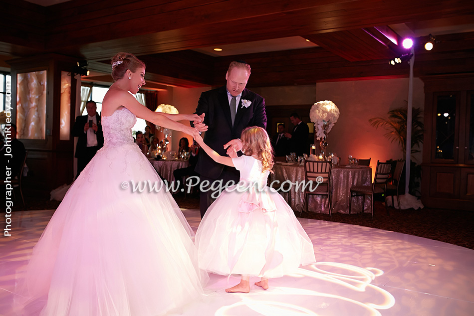Flower Girl Dresses/California Luxury Wedding of the Year 2014 in Antique White and Peony Pink Style 902 - From the Fairytale Flower Girl Dress Collection in Silk and Tulle with Monogramming