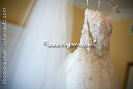 Flower Girl Dresses/California Luxury Wedding of the Year 2014 in Antique White and Peony Pink Style 902 - From the Fairytale Flower Girl Dress Collection in Silk and Tulle with Monogramming