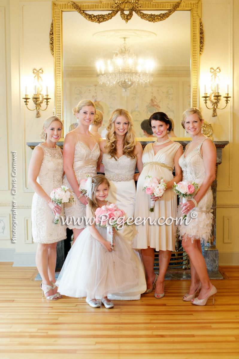 Toffee silk and tulle and Swarovski crystals flower girl dresses