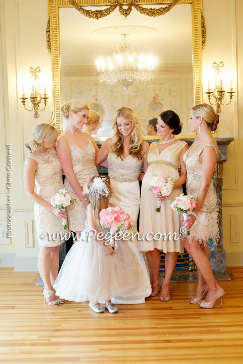 Toffee silk and tulle and Swarovski crystals flower girl dresses