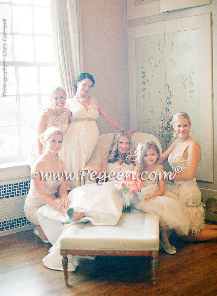 Toffee silk and tulle and Swarovski crystals flower girl dresses