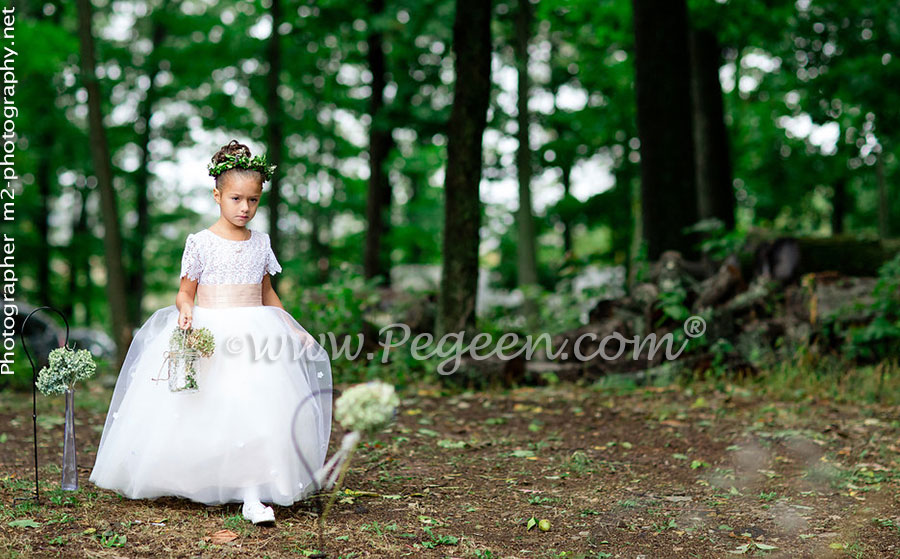 2016 Back Yard Wedding/Flower Girl Dress of the Year in silk and tulle, Swarovski Crystals and Burnout Lace