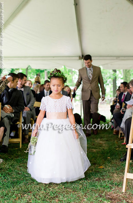 2016 Back Yard Wedding/Flower Girl Dress of the Year in silk and tulle, Swarovski Crystals and Burnout Lace