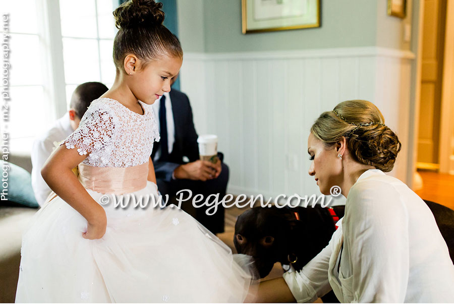 2016 Back Yard Wedding/Flower Girl Dress of the Year in silk and tulle, Swarovski Crystals and Burnout Lace