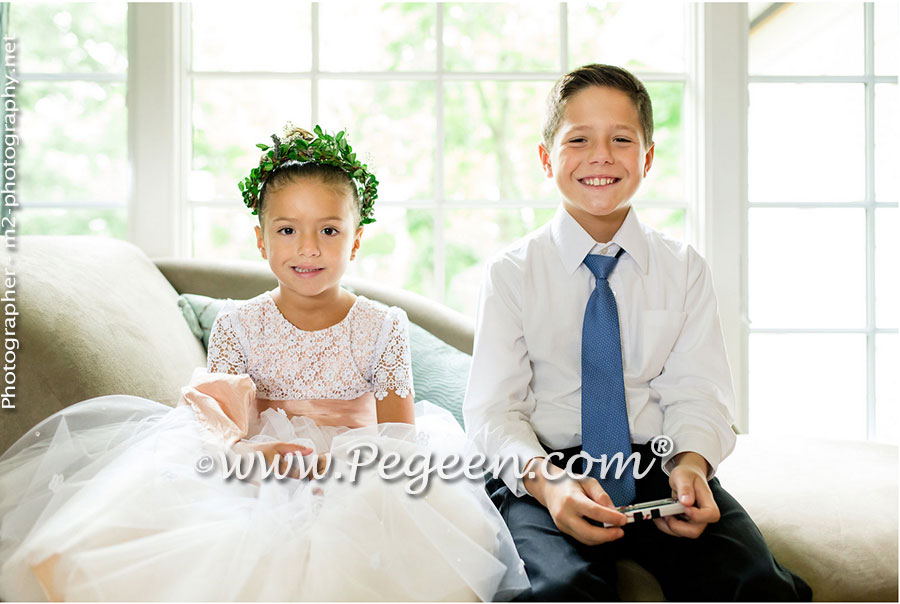 2016 Back Yard Wedding/Flower Girl Dress of the Year in silk and tulle, Swarovski Crystals and Burnout Lace