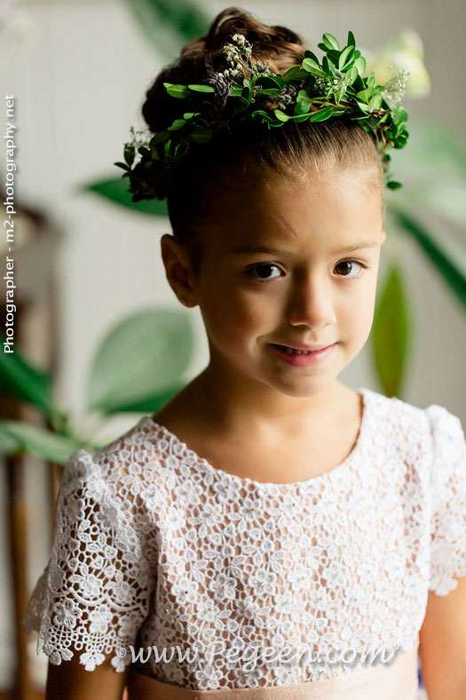 2016 Back Yard Wedding/Flower Girl Dress of the Year in silk and tulle, Swarovski Crystals and Burnout Lace