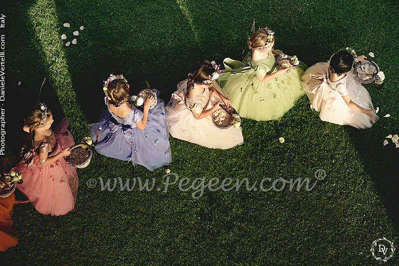 2016 Flower Girl Dress/Wedding of the Year in multiple shades of silk and tulle, Swarovski Crystal and Hydrangea flower petals