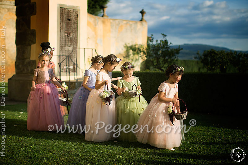 2016 Flower Girl Dress/Wedding of the Year in multiple shades of silk and tulle, Swarovski Crystal and Hydrangea flower petals